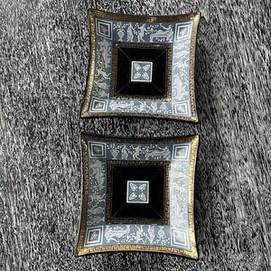 Jeannette MCM Grecian Blue Hellenic Figures Opaque Black Glass Tray 5.5"x5.5" VG